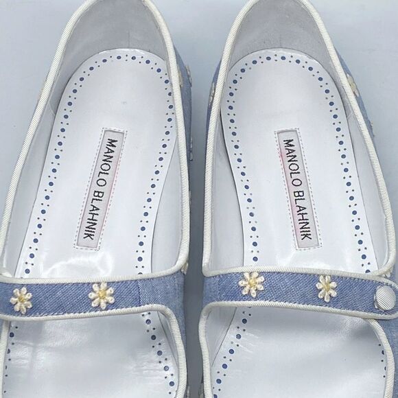 Manolo Blahnik Campari Blue Mary Jane Ballet Flats size 38.5 - Picture 5 of 13